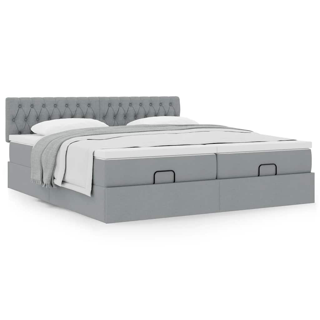 Cadre de lit ottoman et matelas gris clair 160x200cm tissu - XIOS