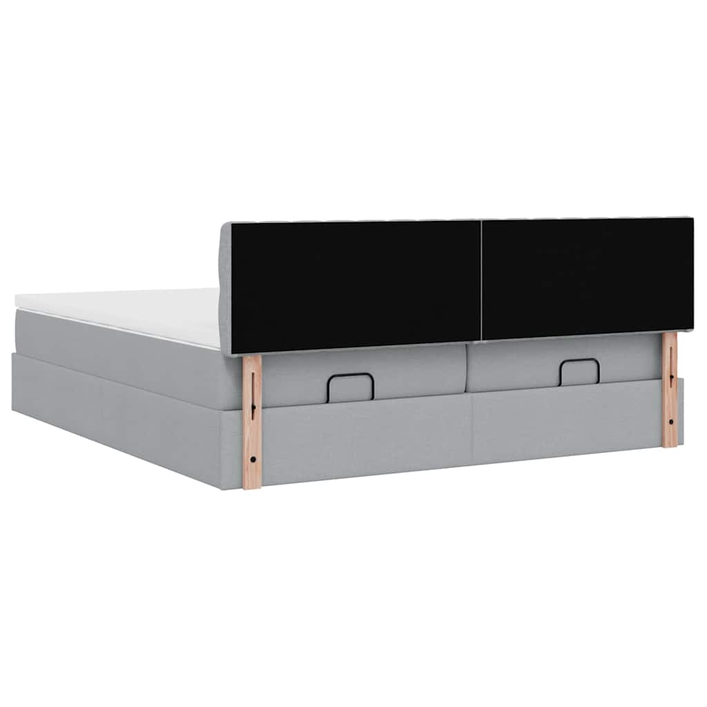 Cadre de lit ottoman et matelas gris clair 160x200cm tissu - XIOS