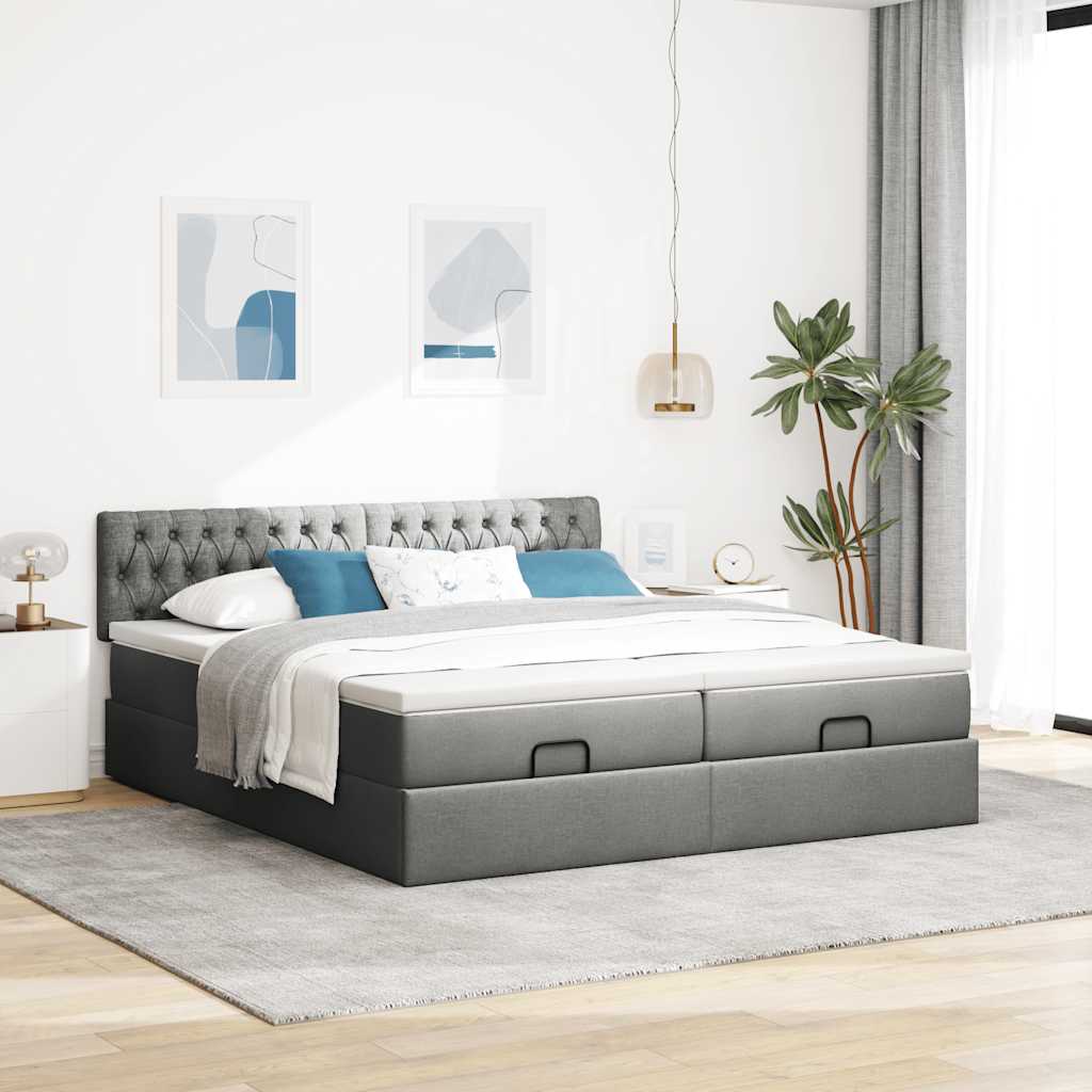 Cadre de lit ottoman avec matelas gris foncé 160x200cm tissu - XIOS