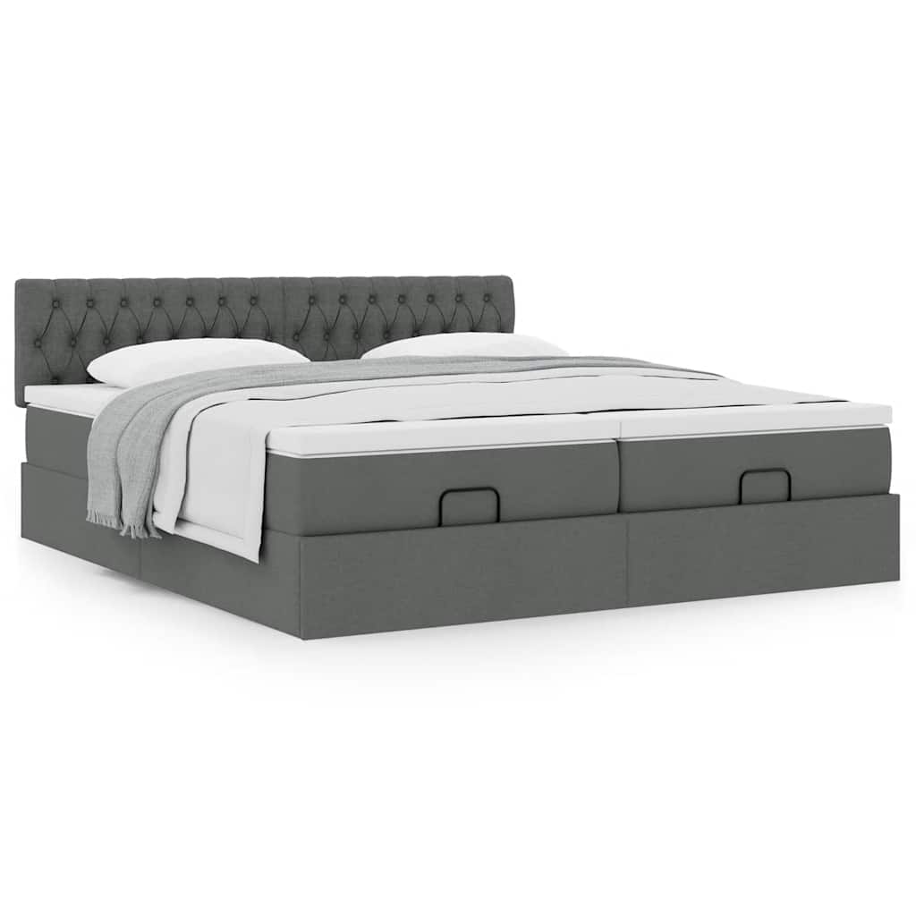 Cadre de lit ottoman avec matelas gris foncé 160x200cm tissu - XIOS