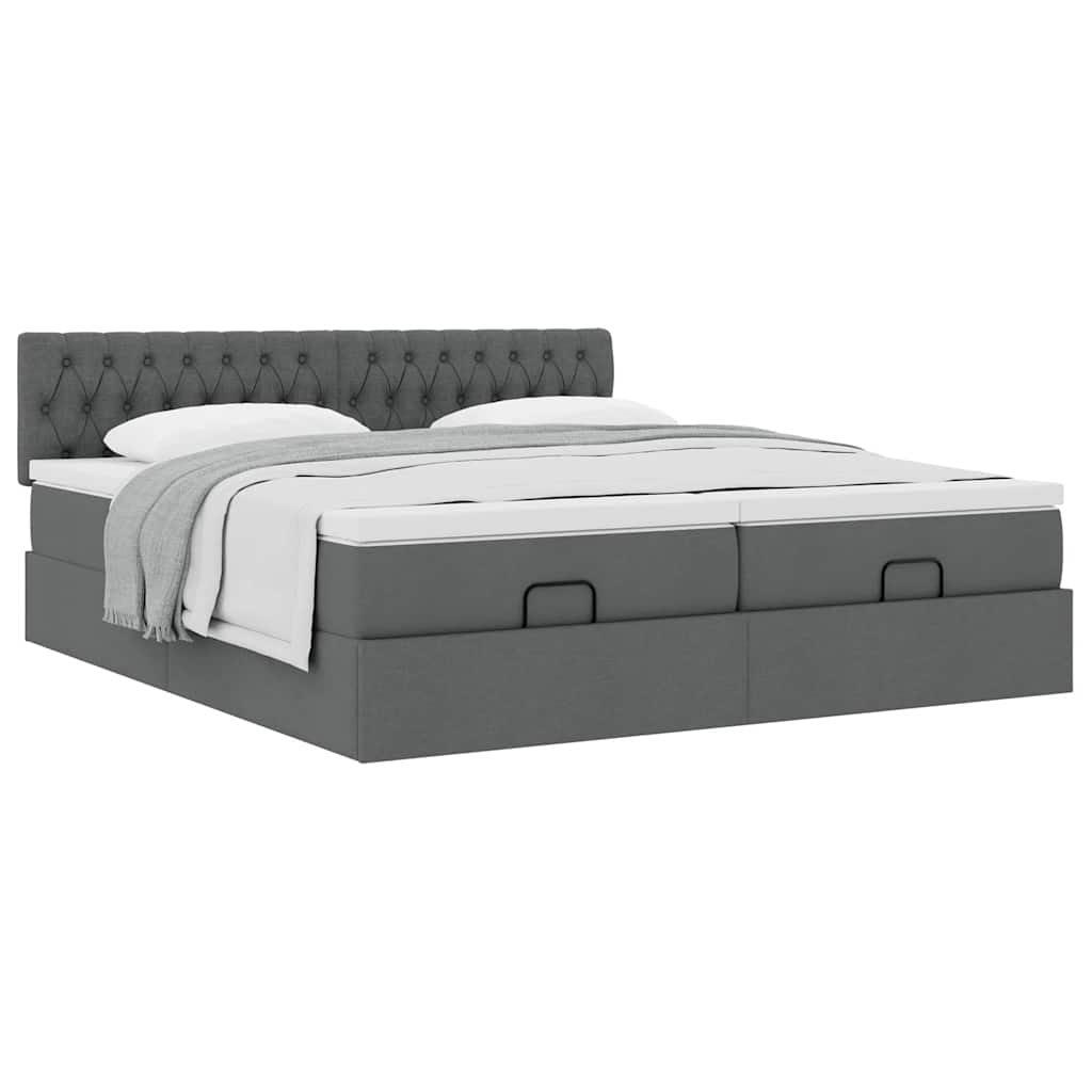 Cadre de lit ottoman avec matelas gris foncé 160x200cm tissu - XIOS