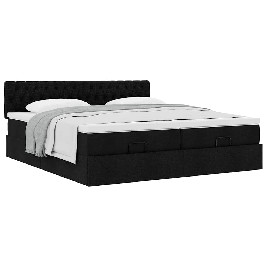 Cadre de lit ottoman avec matelas noir 160x200 cm tissu - XIOS