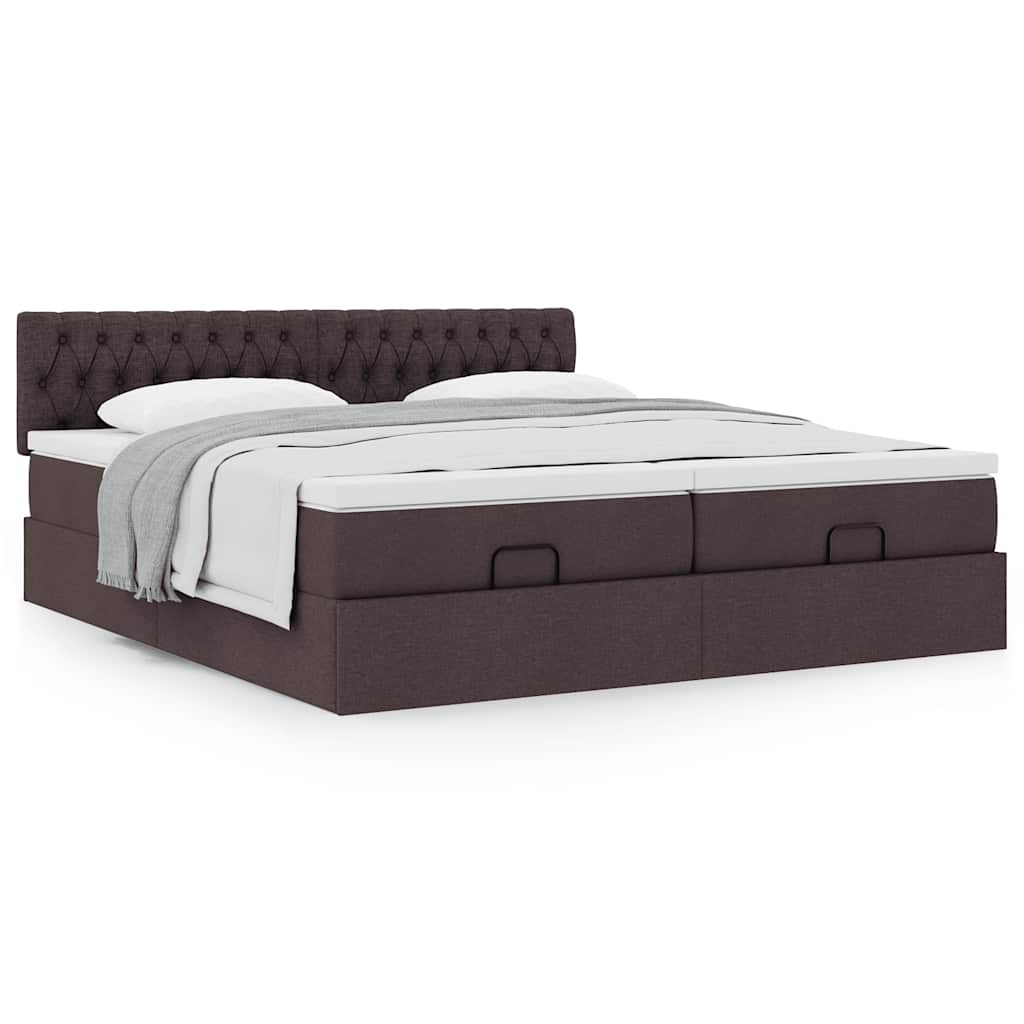 Cadre de lit ottoman avec matelas marron foncé 160x200 cm tissu - XIOS