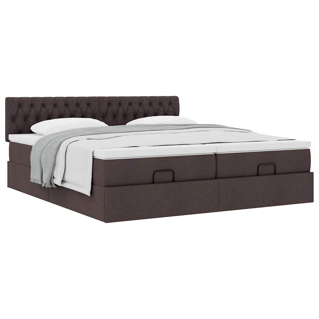 Cadre de lit ottoman avec matelas marron foncé 160x200 cm tissu - XIOS
