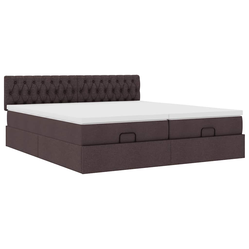 Cadre de lit ottoman avec matelas marron foncé 160x200 cm tissu - XIOS