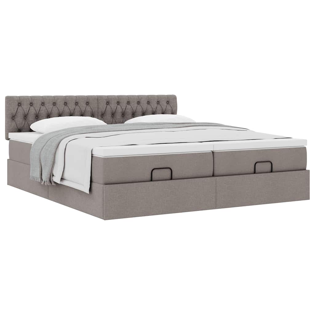 Cadre de lit ottoman avec matelas taupe 160x200 cm tissu - XIOS