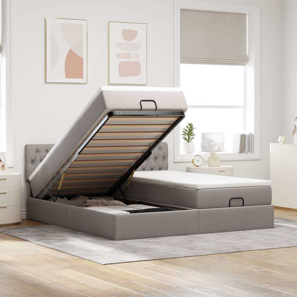 Cadre de lit ottoman avec matelas taupe 160x200 cm tissu - XIOS