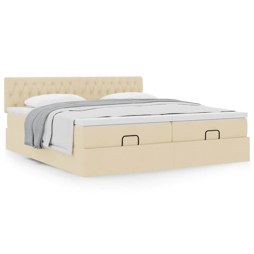 Cadre de lit ottoman avec matelas crème 160x200 cm tissu - XIOS