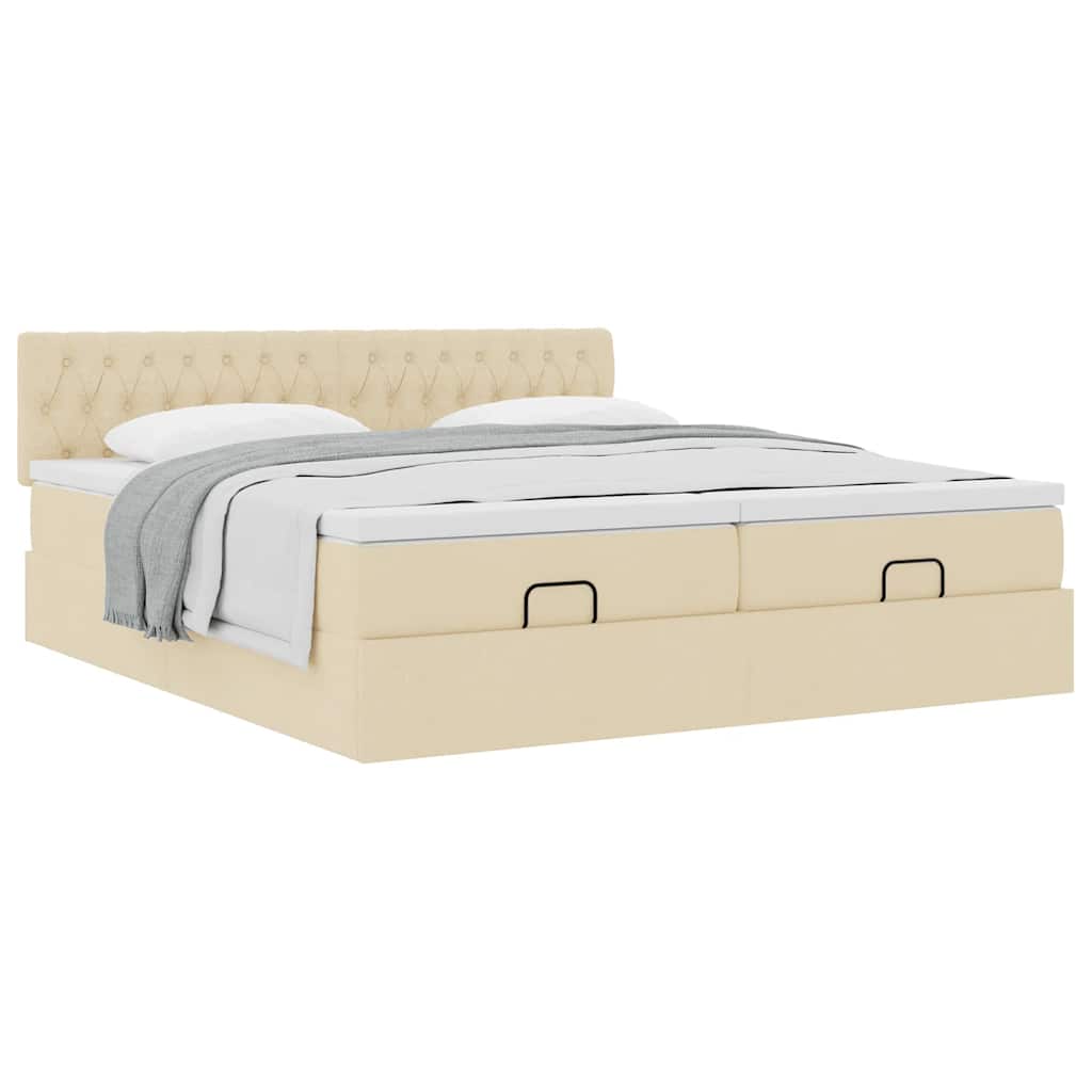 Cadre de lit ottoman avec matelas crème 160x200 cm tissu - XIOS