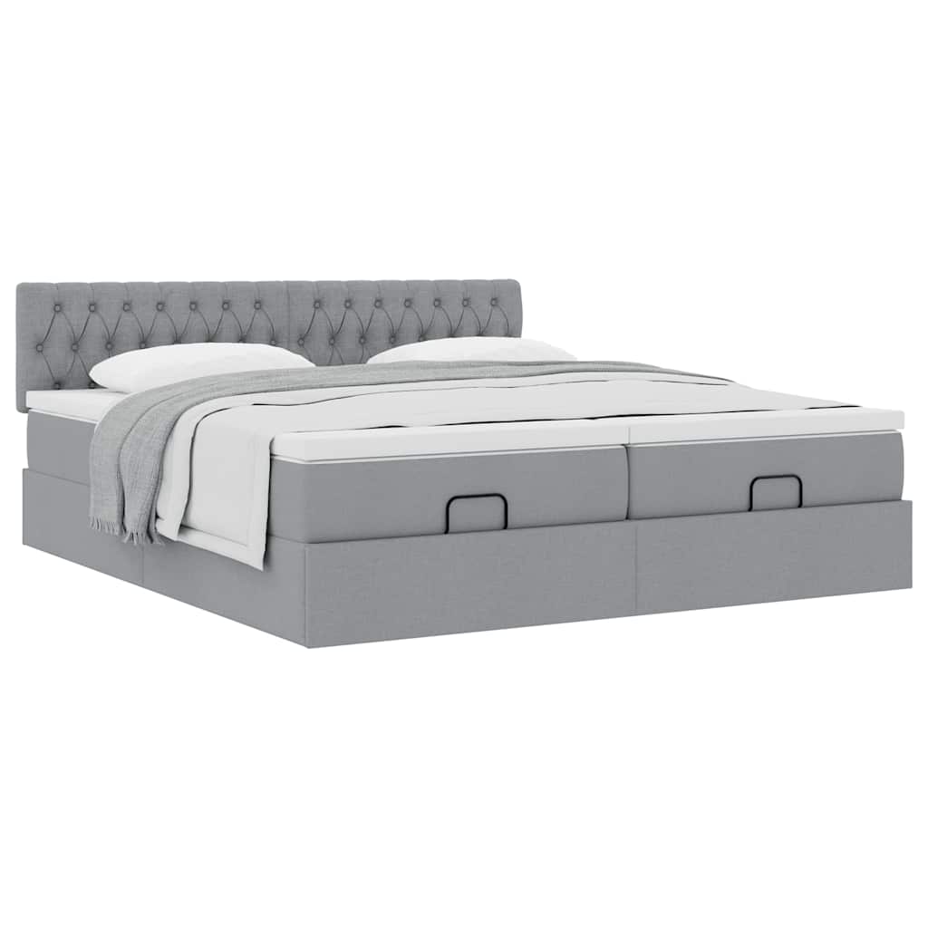Cadre de lit ottoman et matelas gris clair 180x200cm tissu - XIOS