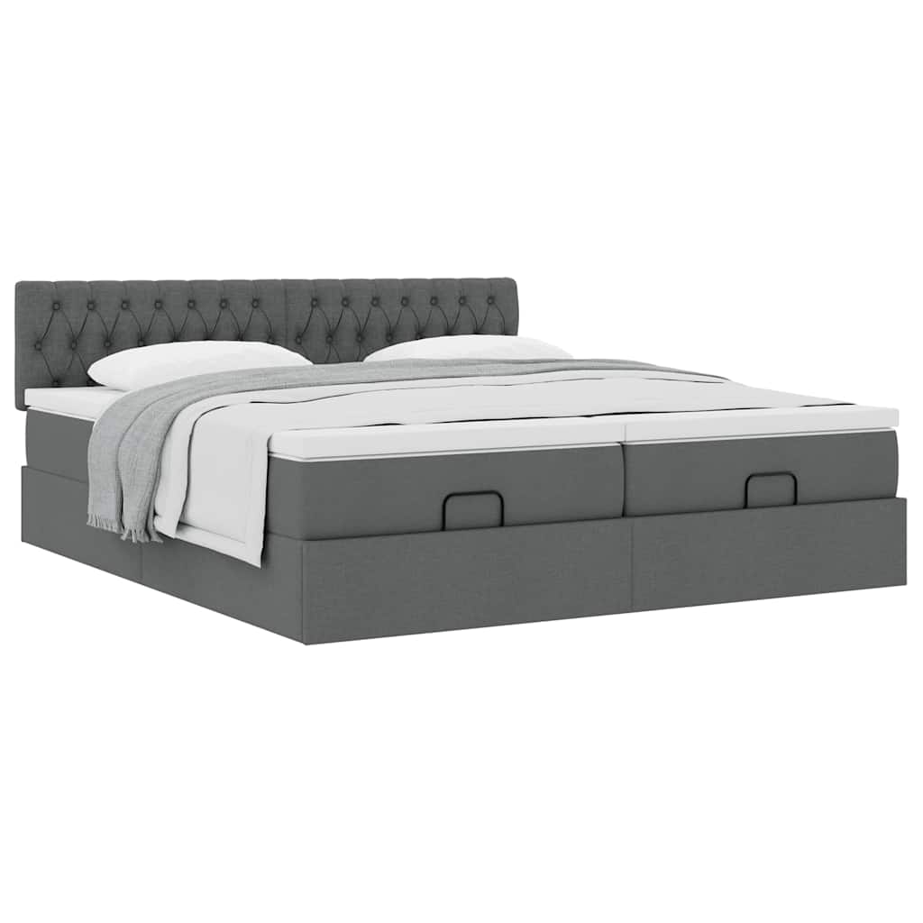 Cadre de lit ottoman avec matelas gris foncé 180x200cm tissu - XIOS