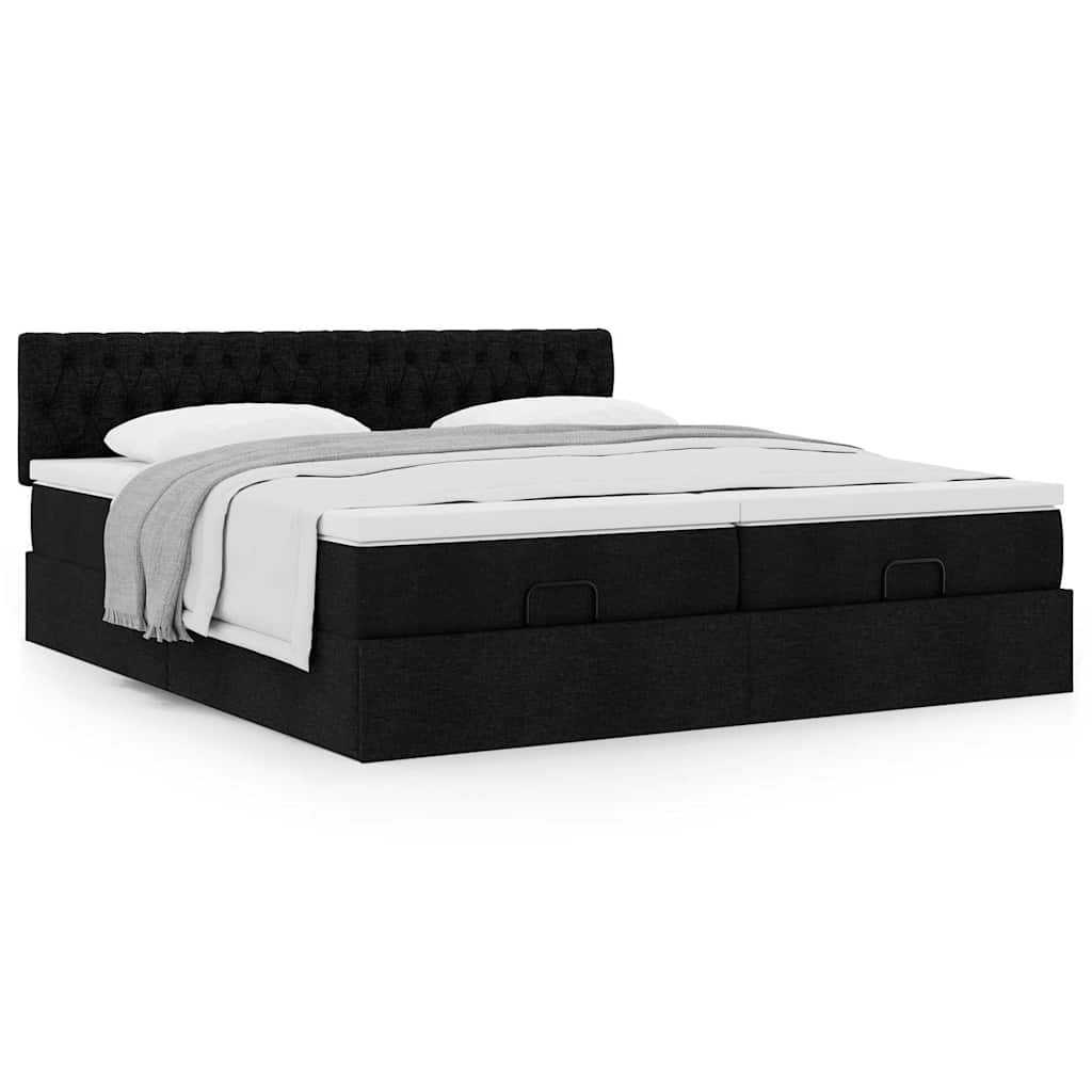 Cadre de lit ottoman avec matelas noir 180x200cm tissu - XIOS