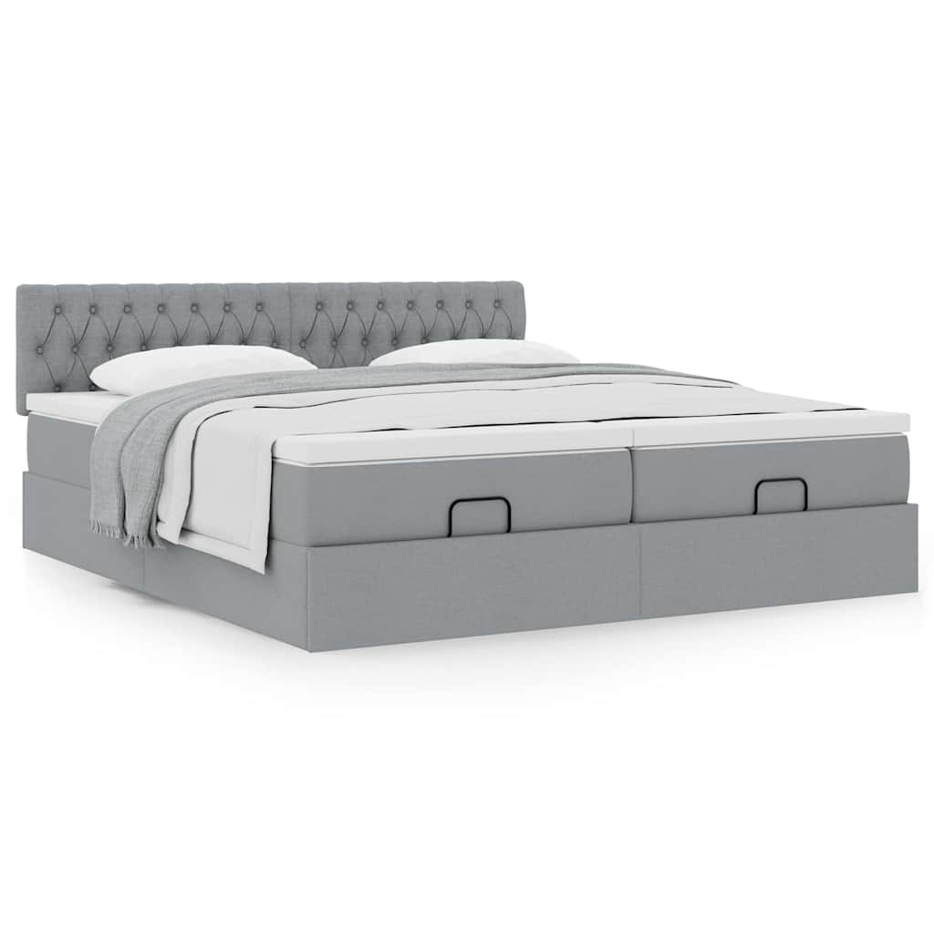 Cadre de lit ottoman et matelas gris clair 200x200cm tissu - XIOS