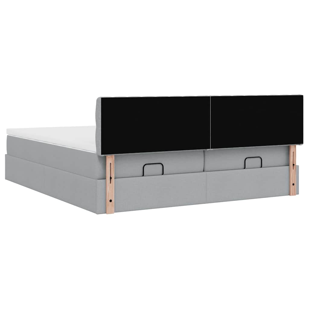 Cadre de lit ottoman et matelas gris clair 200x200cm tissu - XIOS