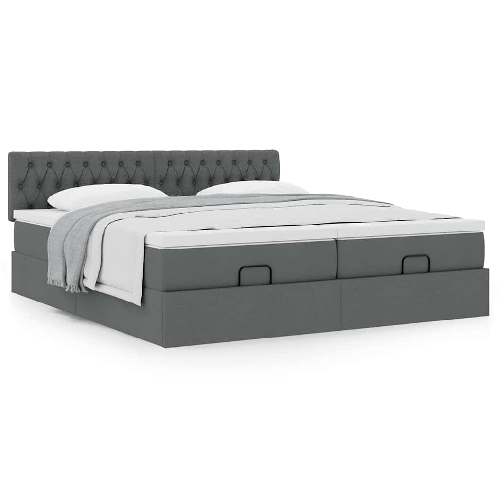 Cadre de lit ottoman avec matelas gris foncé 200x200cm tissu - XIOS