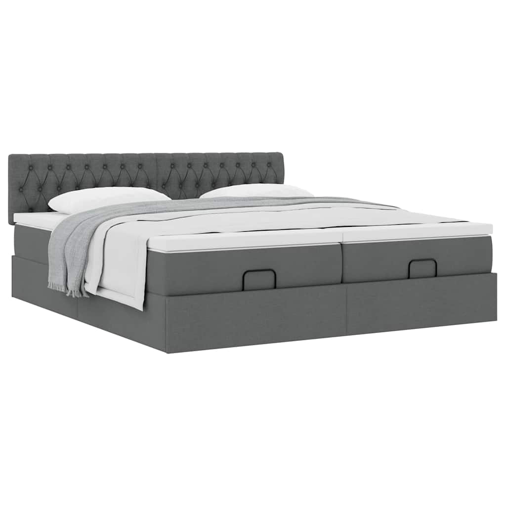 Cadre de lit ottoman avec matelas gris foncé 200x200cm tissu - XIOS