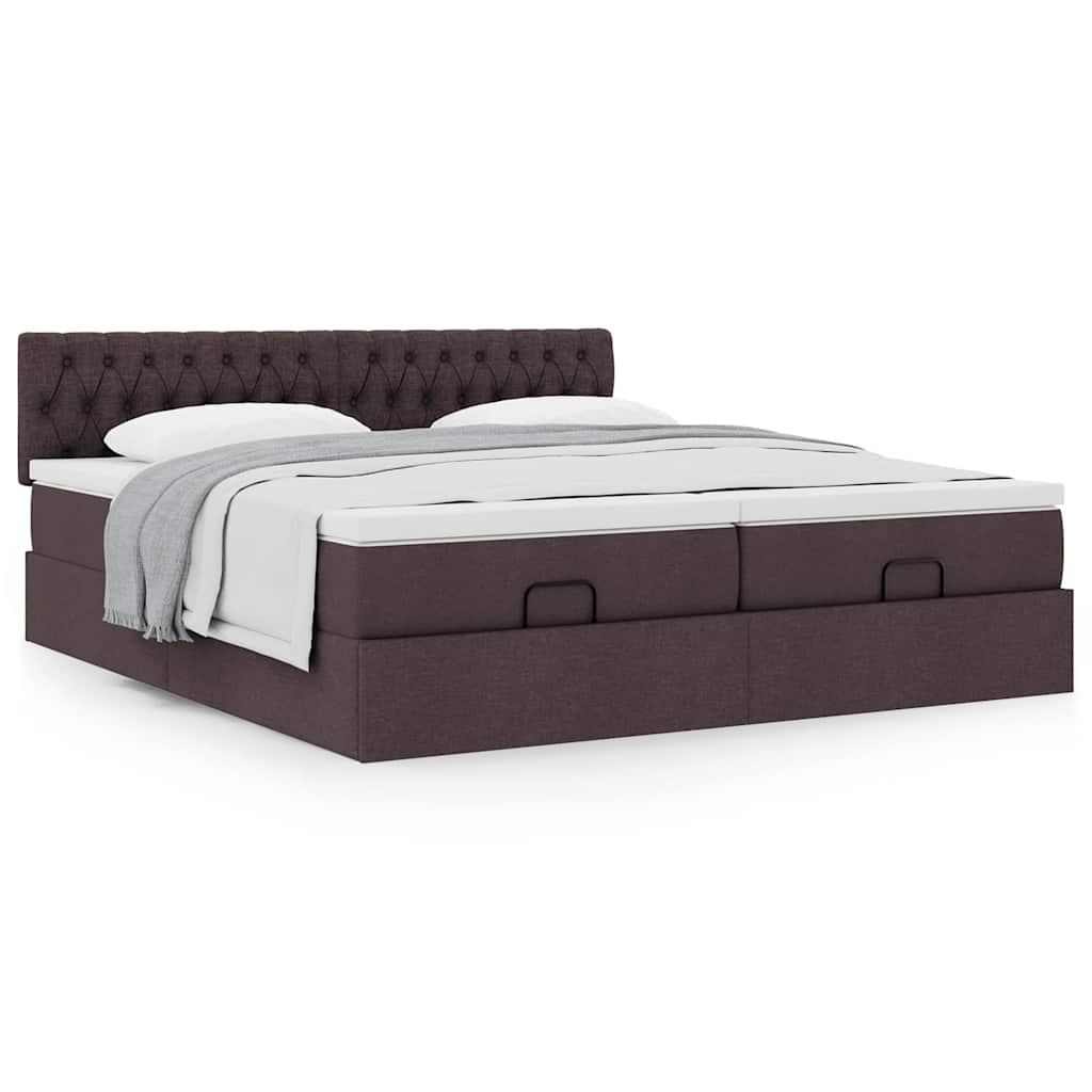 Cadre de lit ottoman avec matelas marron foncé 200x200 cm tissu - XIOS