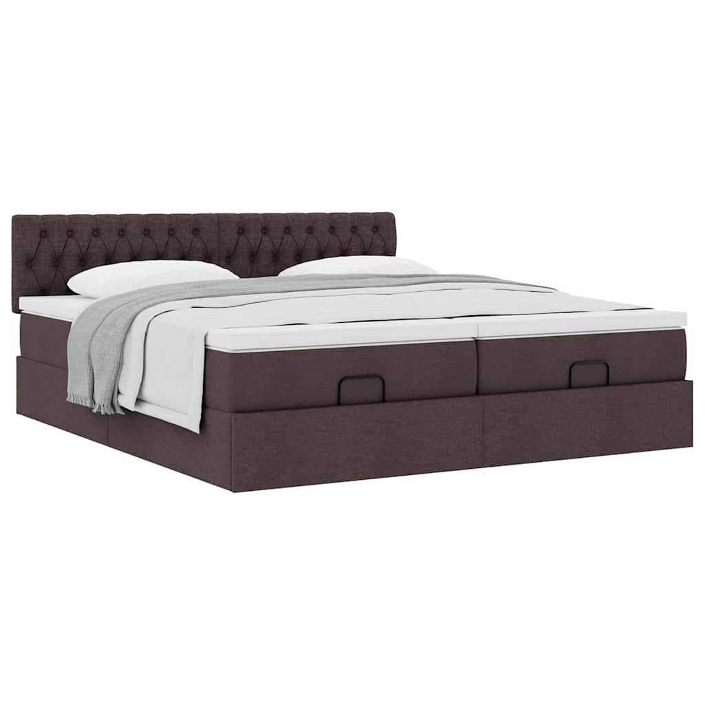 Cadre de lit ottoman avec matelas marron foncé 200x200 cm tissu - XIOS
