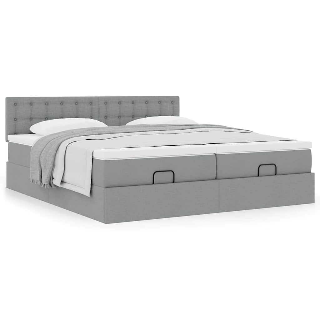 Cadre de lit ottoman et matelas gris clair 160x200cm tissu - XIOS
