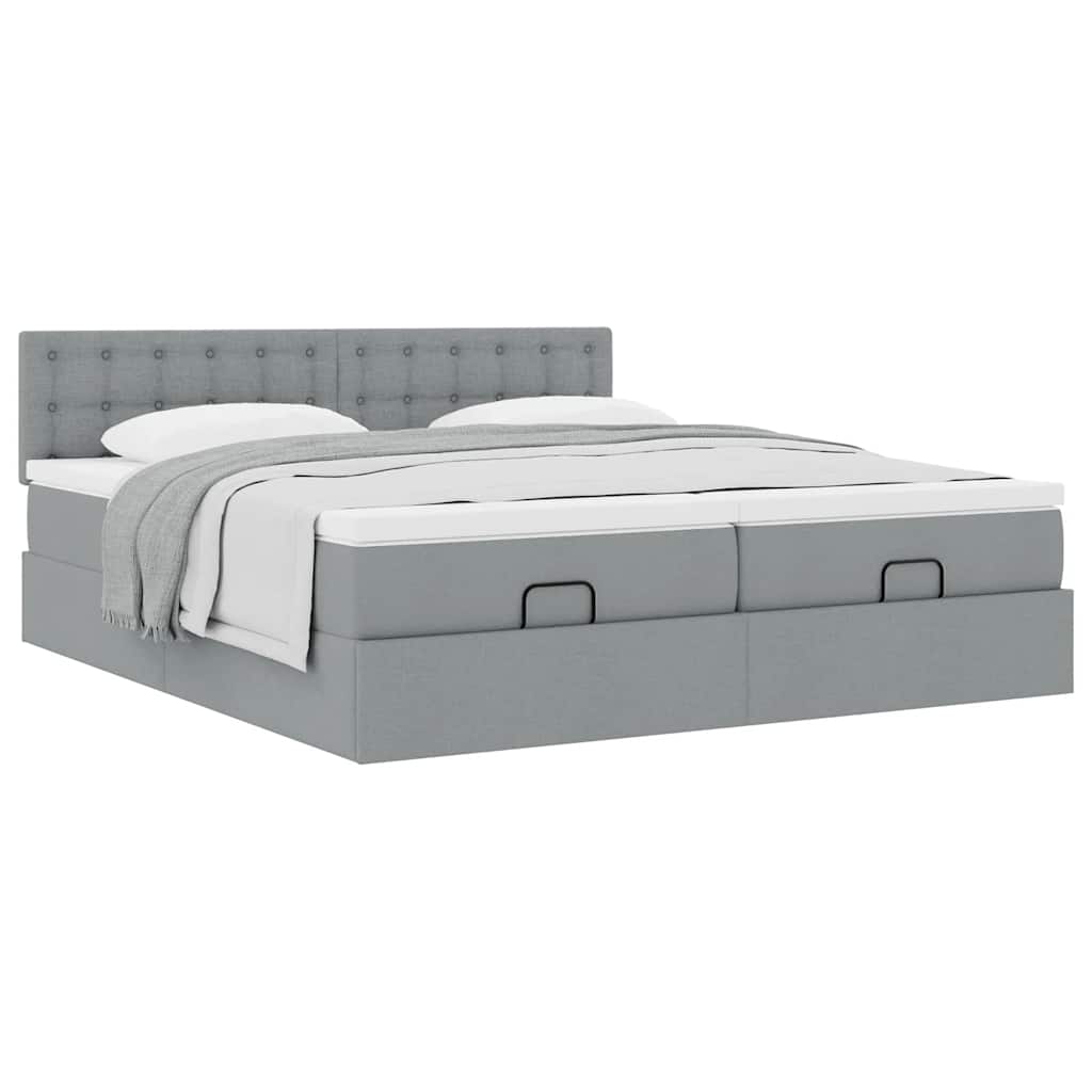 Cadre de lit ottoman et matelas gris clair 160x200cm tissu - XIOS