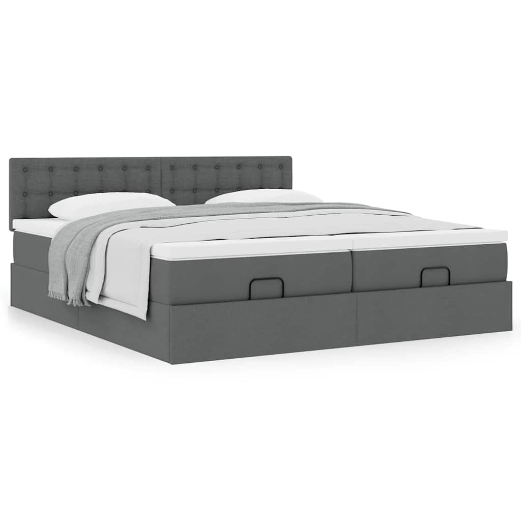 Cadre de lit ottoman avec matelas gris foncé 160x200cm tissu - XIOS