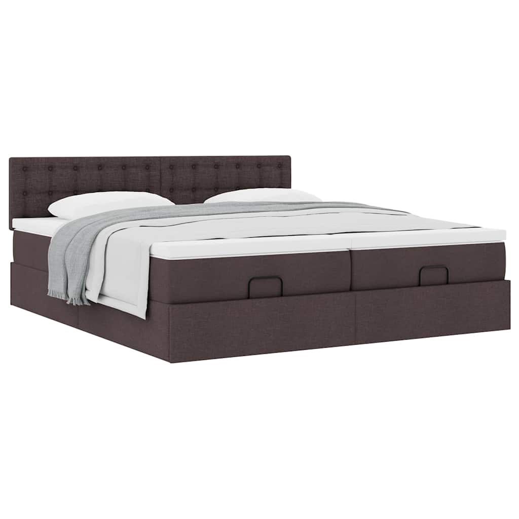 Cadre de lit ottoman avec matelas marron foncé 160x200 cm tissu - XIOS