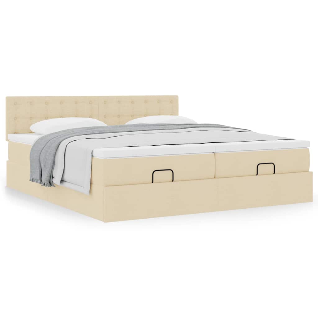 Cadre de lit ottoman avec matelas crème 160x200 cm tissu - XIOS