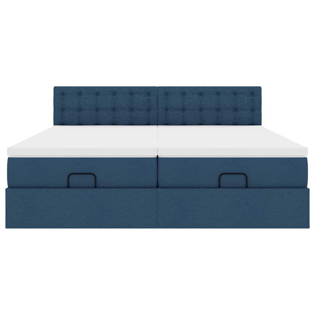 Cadre de lit ottoman avec matelas bleu 160x200 cm tissu - XIOS