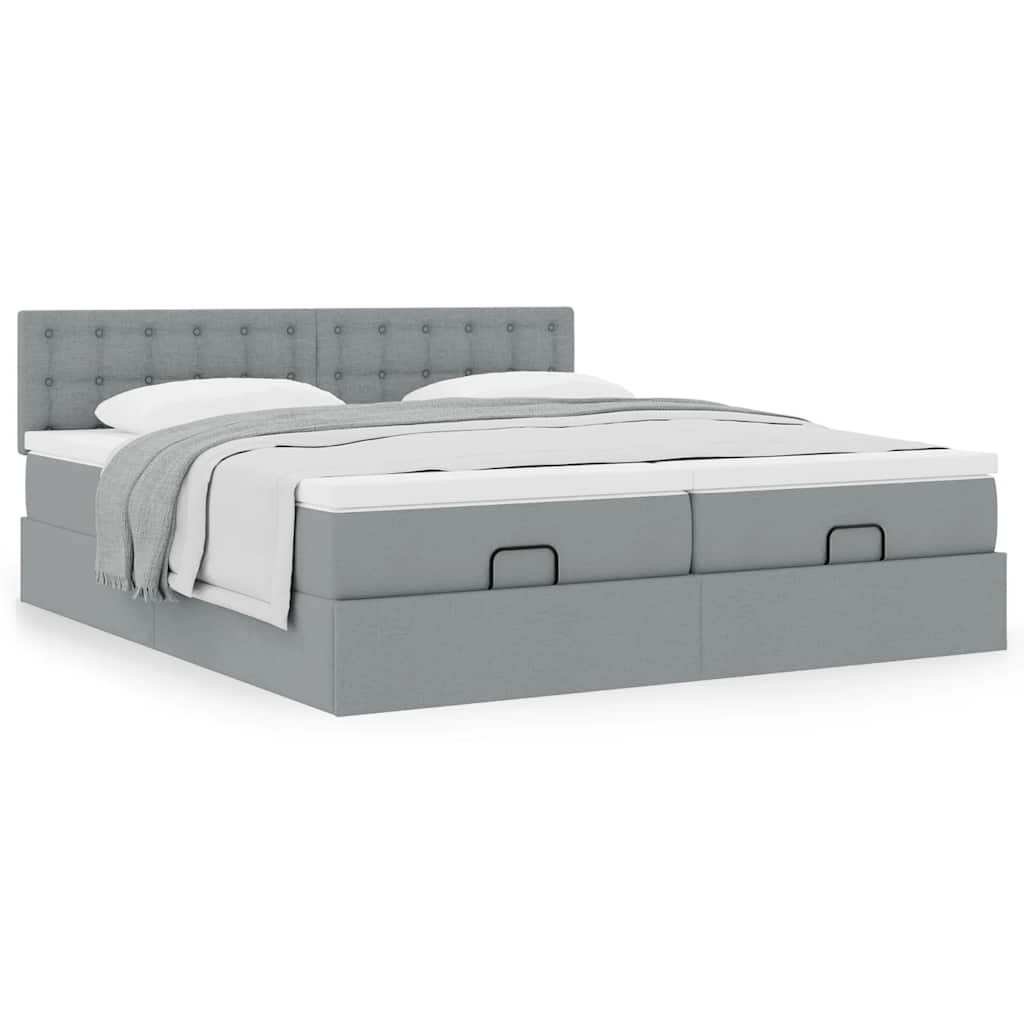 Cadre de lit ottoman et matelas gris clair 180x200cm tissu - XIOS