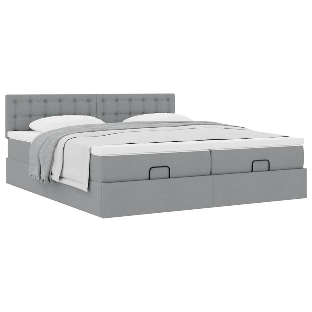 Cadre de lit ottoman et matelas gris clair 180x200cm tissu - XIOS