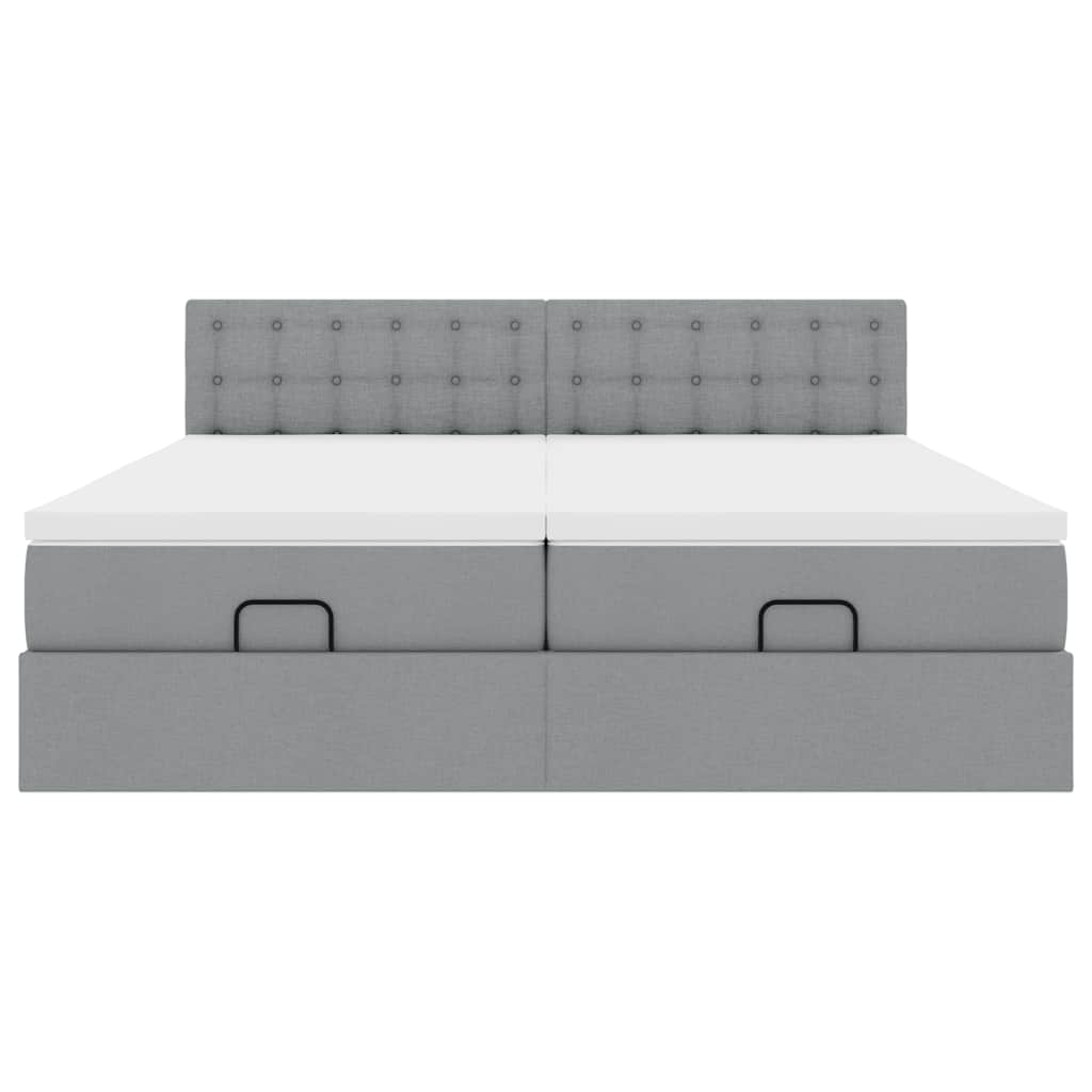 Cadre de lit ottoman et matelas gris clair 180x200cm tissu - XIOS