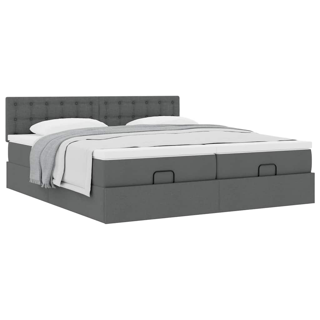 Cadre de lit ottoman avec matelas gris foncé 180x200cm tissu - XIOS