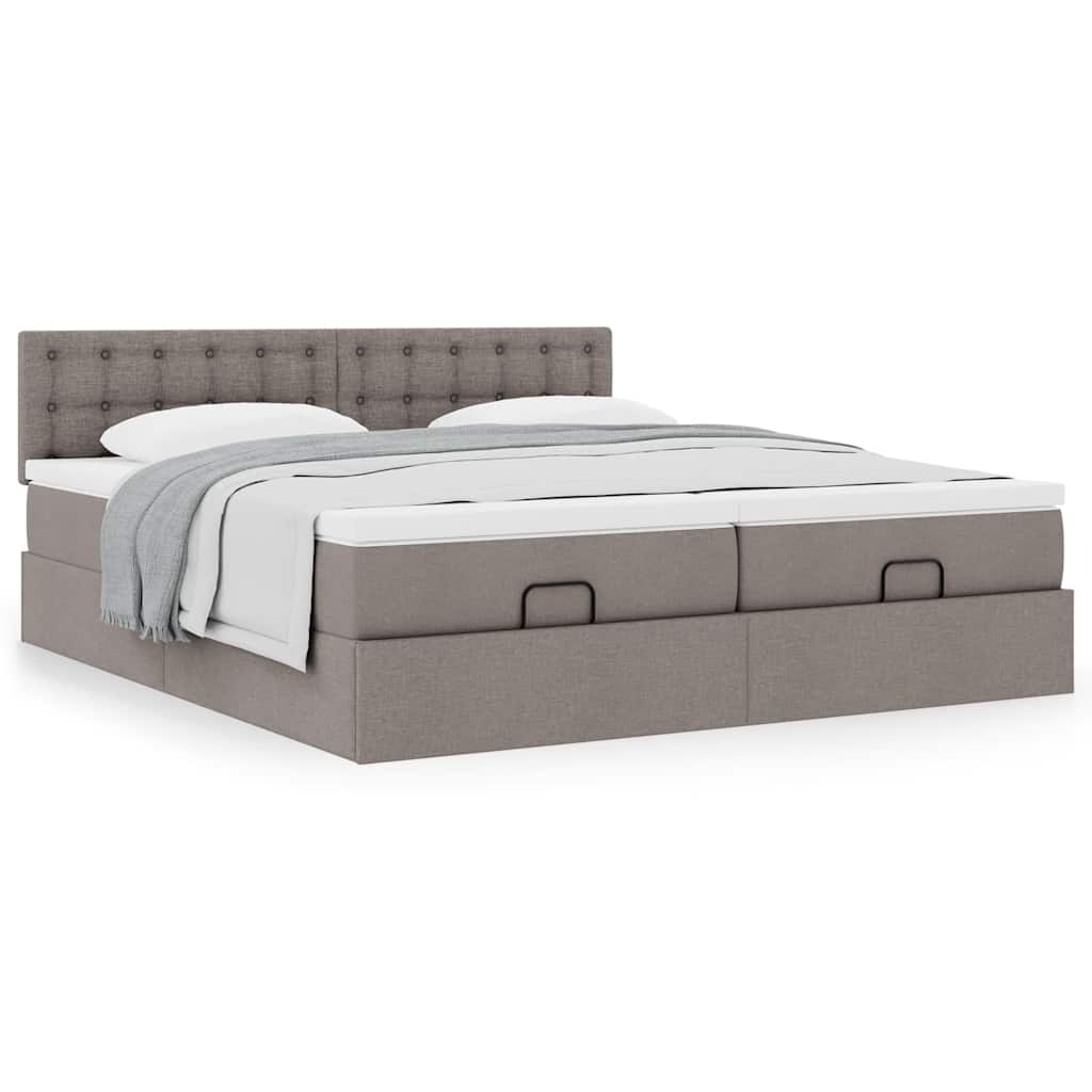 Cadre de lit ottoman avec matelas taupe 180x200 cm tissu - XIOS
