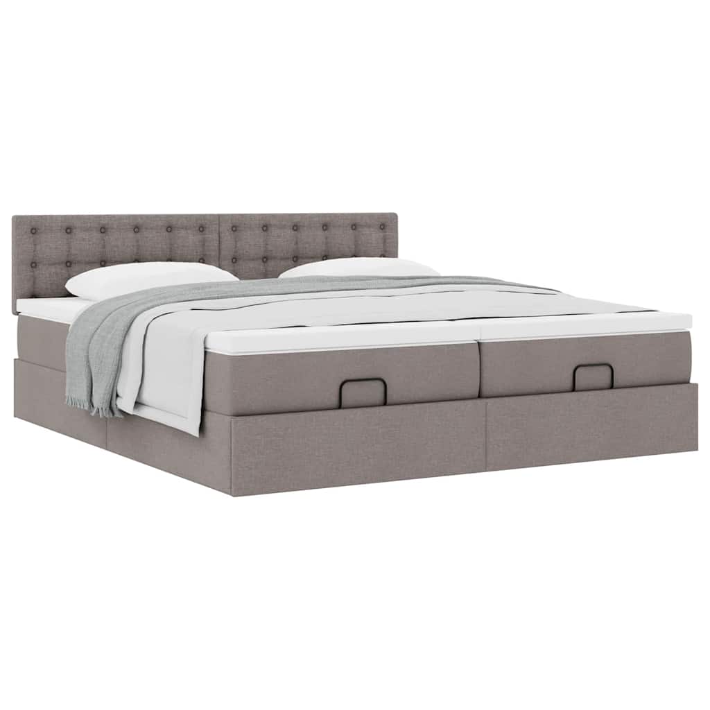 Cadre de lit ottoman avec matelas taupe 180x200 cm tissu - XIOS
