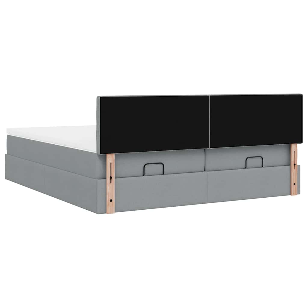 Cadre de lit ottoman et matelas gris clair 200x200cm tissu - XIOS