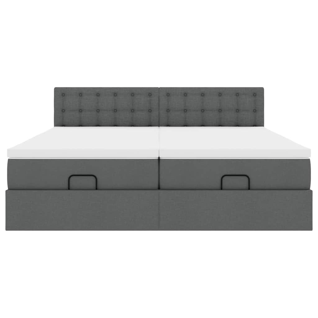 Cadre de lit ottoman avec matelas gris foncé 200x200cm tissu - XIOS