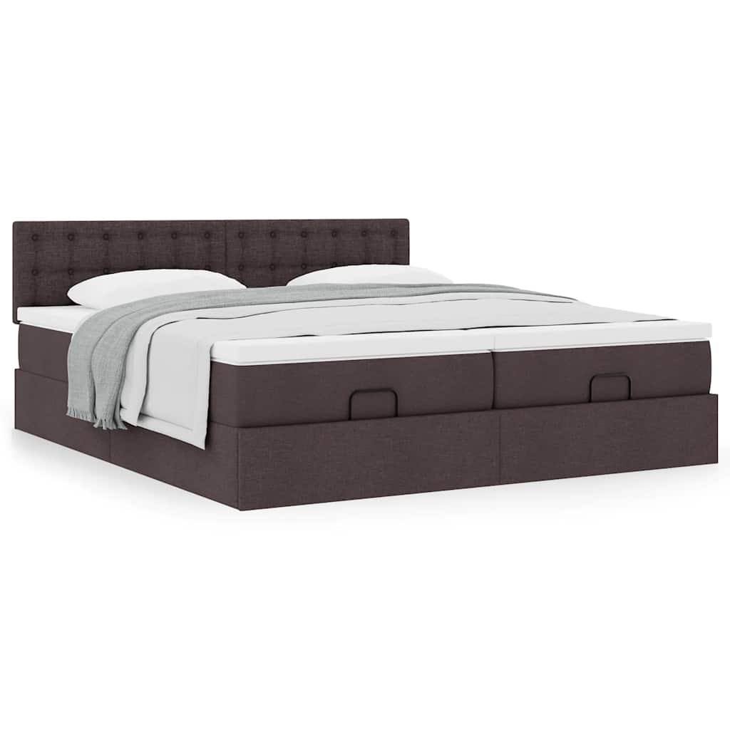 Cadre de lit ottoman avec matelas marron foncé 200x200 cm tissu - XIOS