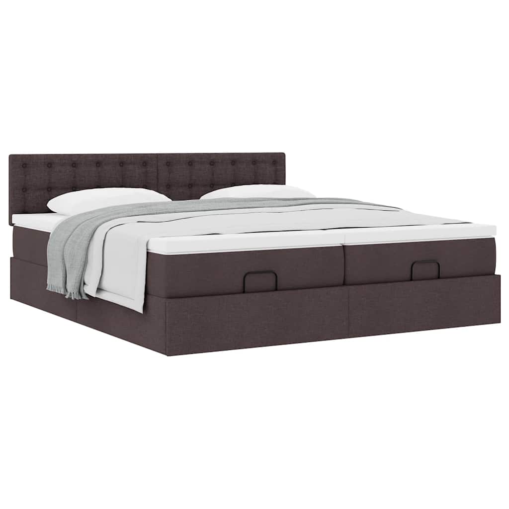 Cadre de lit ottoman avec matelas marron foncé 200x200 cm tissu - XIOS