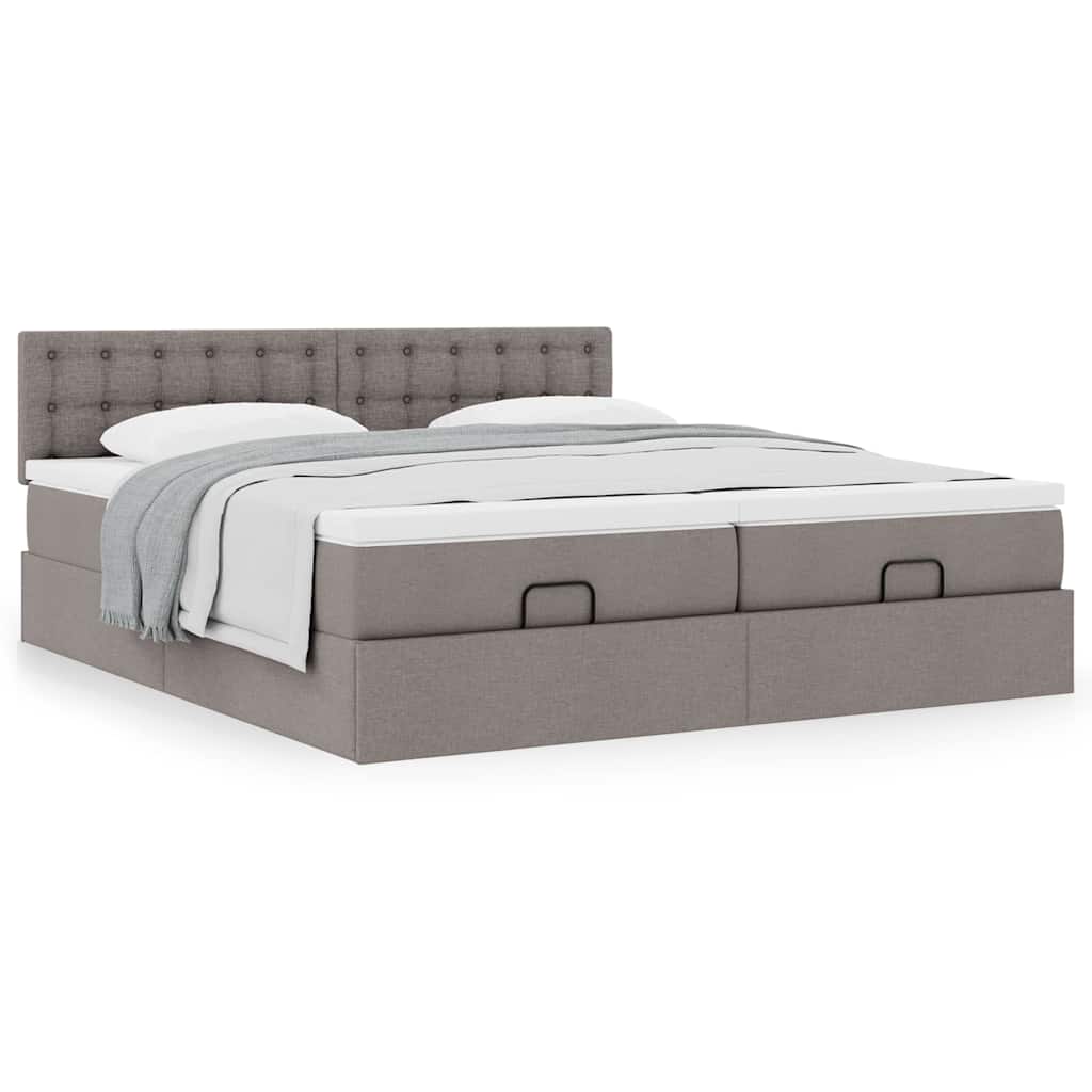 Cadre de lit ottoman avec matelas taupe 200x200cm tissu - XIOS