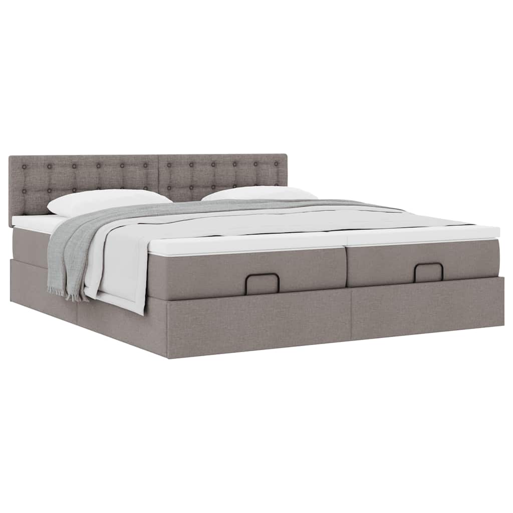 Cadre de lit ottoman avec matelas taupe 200x200cm tissu - XIOS