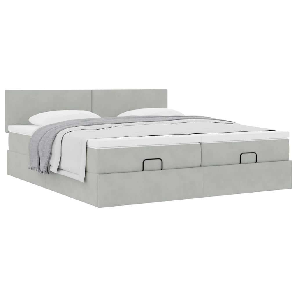 Cadre de lit ottoman et matelas gris clair 160x200cm velours - XIOS