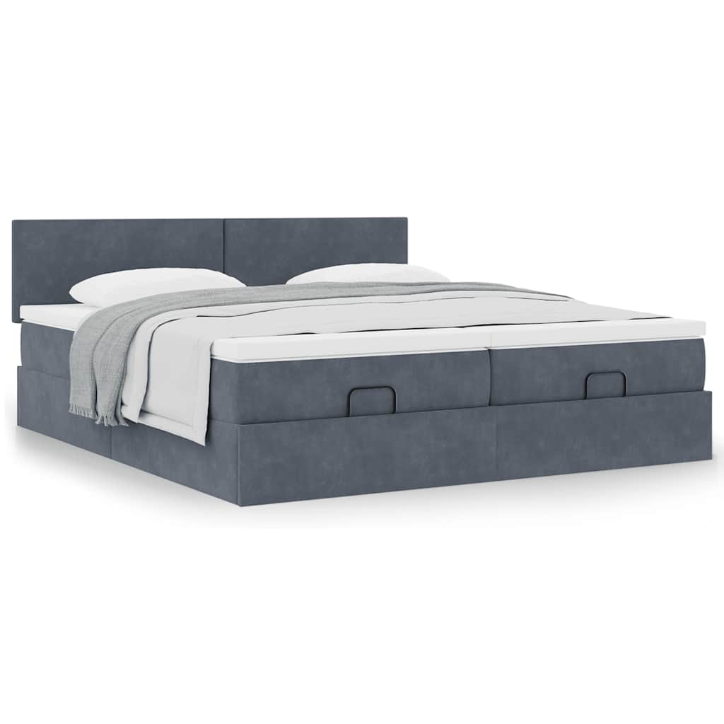 Cadre de lit ottoman avec matelas gris foncé 160x200cm velours - XIOS