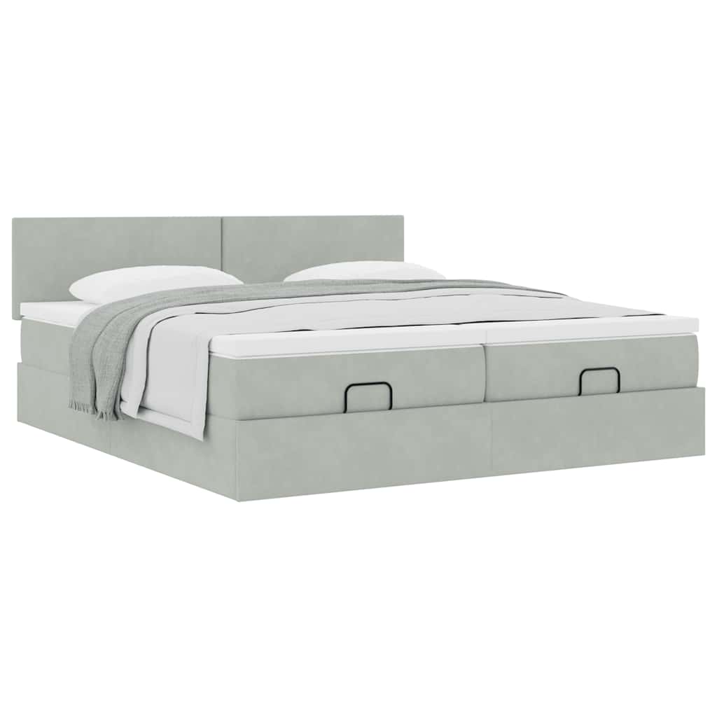 Cadre de lit ottoman et matelas gris clair 180x200cm velours - XIOS