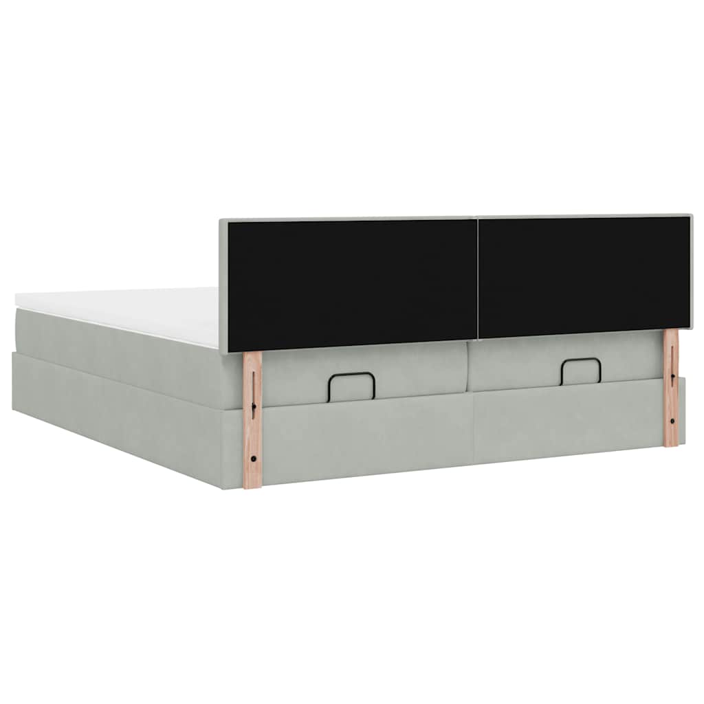 Cadre de lit ottoman et matelas gris clair 180x200cm velours - XIOS