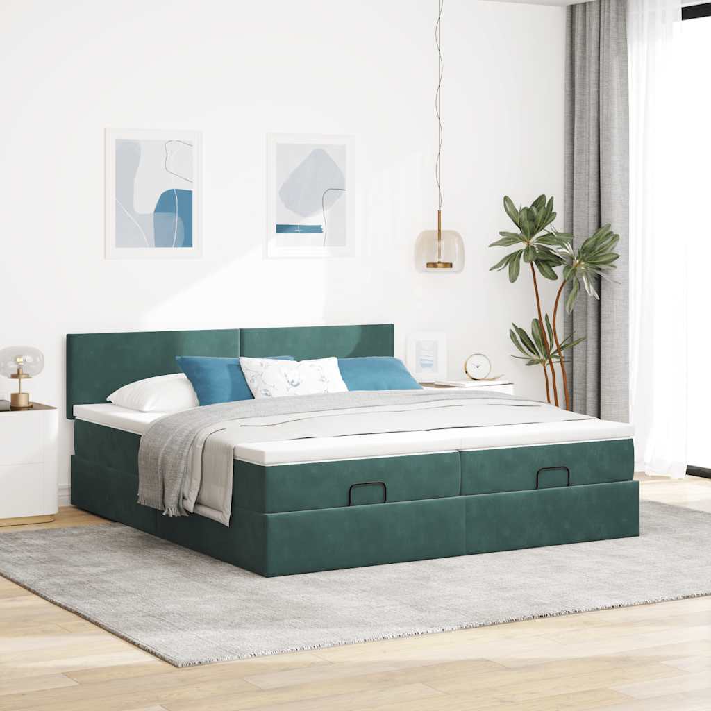 Cadre de lit ottoman avec matelas vert foncé 180x200cm velours - XIOS