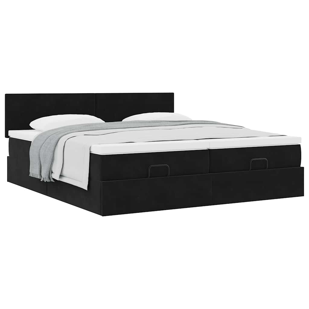 Cadre de lit ottoman avec matelas noir 200x200cm velours - XIOS