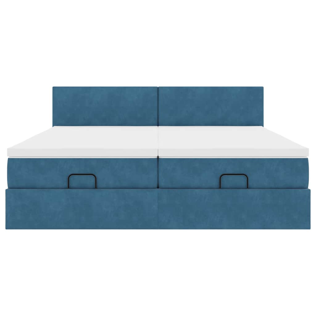 Cadre de lit ottoman avec matelas bleu foncé 200x200 cm velours - XIOS