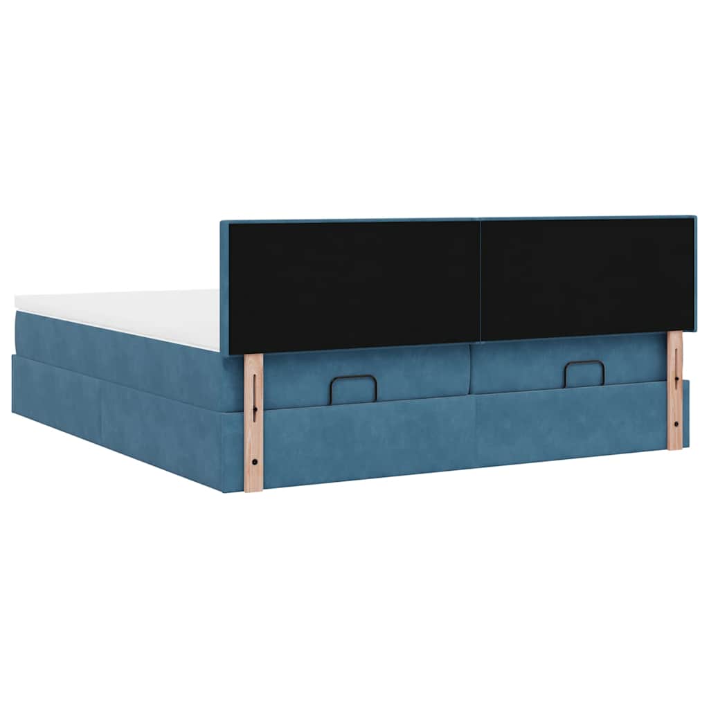 Cadre de lit ottoman avec matelas bleu foncé 200x200 cm velours - XIOS