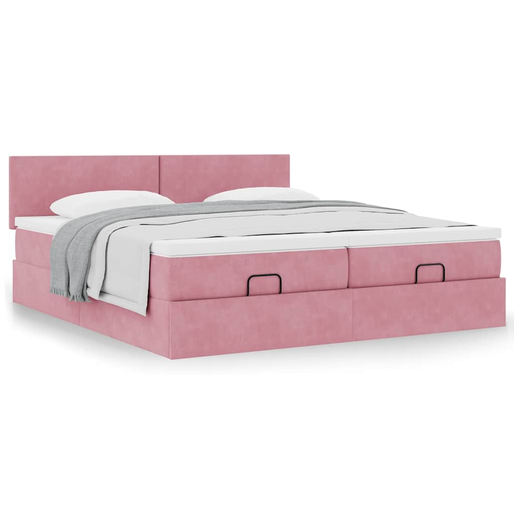 Cadre de lit ottoman avec matelas rose 200x200 cm velours - XIOS