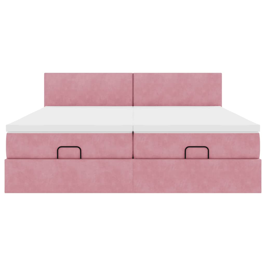 Cadre de lit ottoman avec matelas rose 200x200 cm velours - XIOS